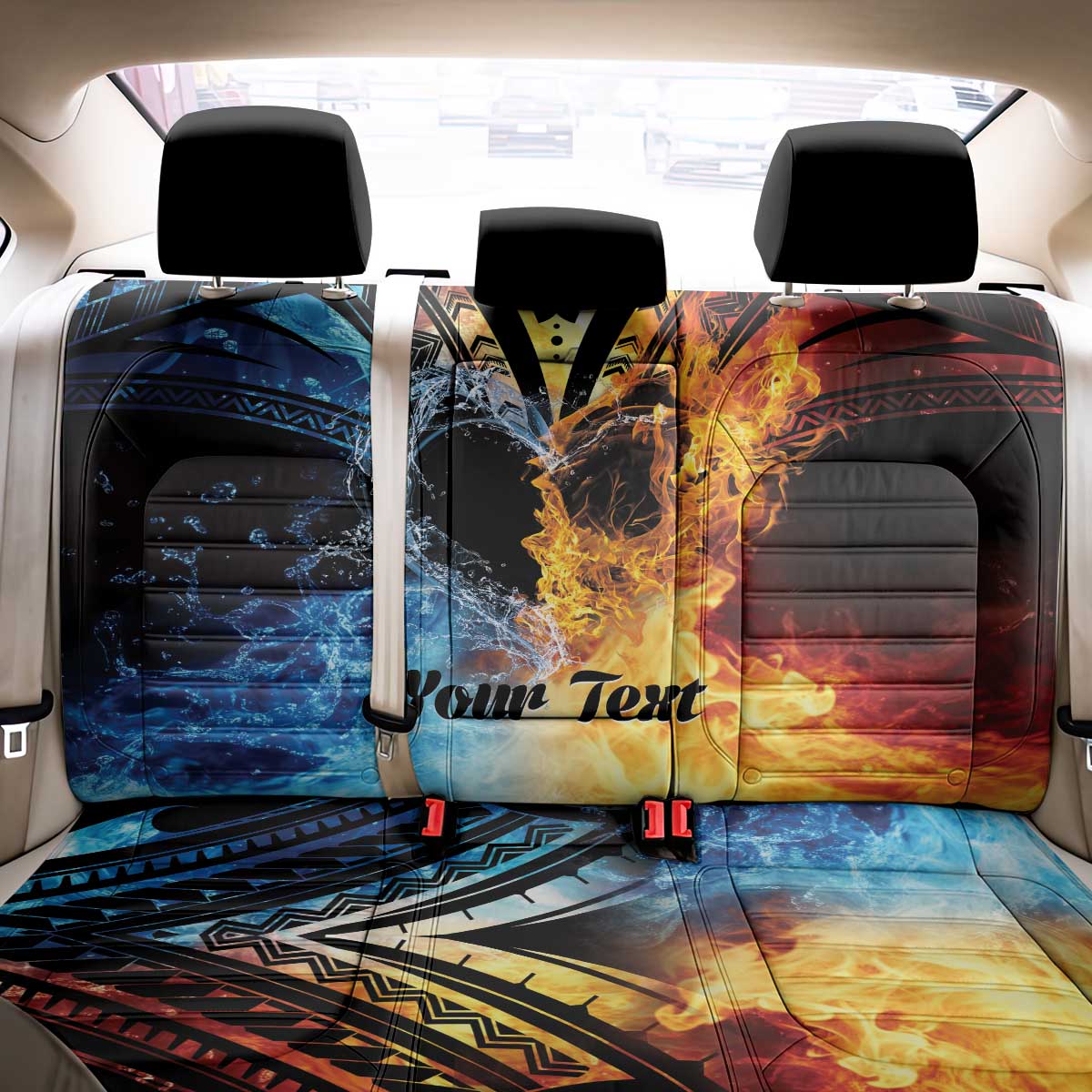 Personalised Polynesian Heart In Fire And Water Back Car Seat Cover Romantic Elements