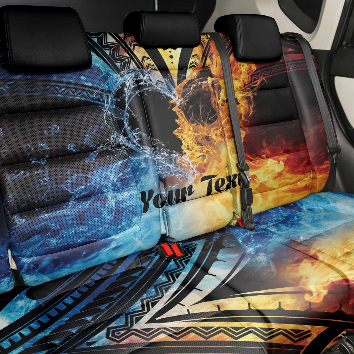 Personalised Polynesian Heart In Fire And Water Back Car Seat Cover Romantic Elements