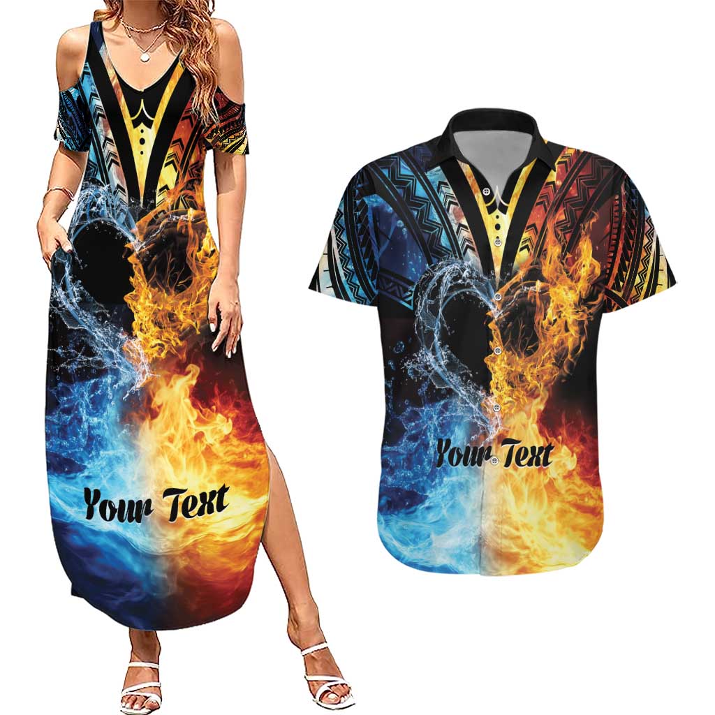 Personalised Polynesian Heart In Fire And Water Couples Matching Summer Maxi Dress and Hawaiian Shirt Romantic Elements