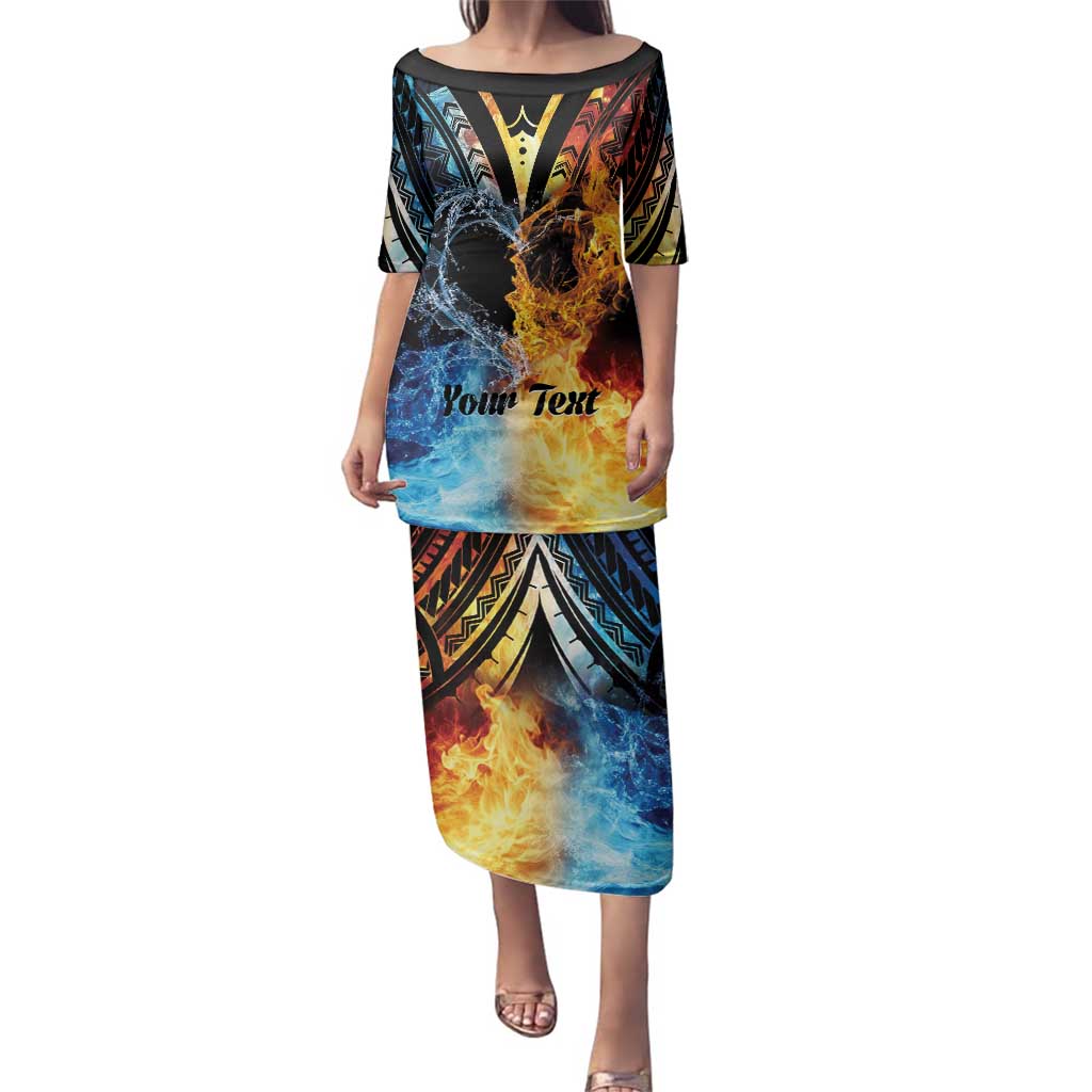 Personalised Polynesian Heart In Fire And Water Family Matching Puletasi and Hawaiian Shirt Romantic Elements