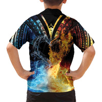 Personalised Polynesian Heart In Fire And Water Family Matching Short Sleeve Bodycon Dress and Hawaiian Shirt Romantic Elements