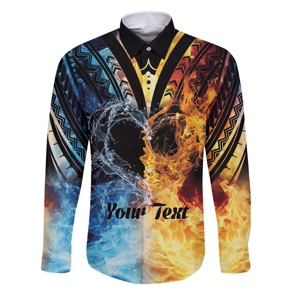 Personalised Polynesian Heart In Fire And Water Family Matching Short Sleeve Bodycon Dress and Hawaiian Shirt Romantic Elements