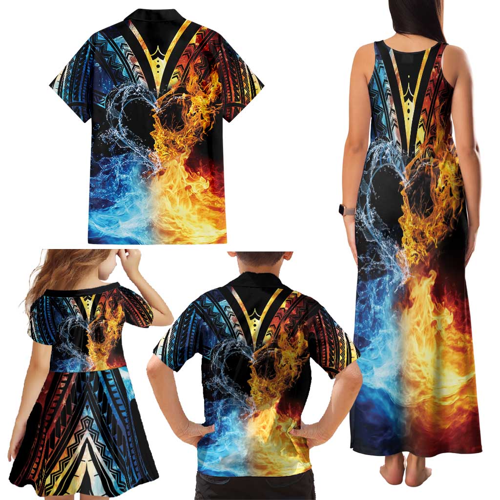 Personalised Polynesian Heart In Fire And Water Family Matching Tank Maxi Dress and Hawaiian Shirt Romantic Elements