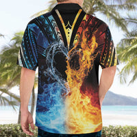 Personalised Polynesian Heart In Fire And Water Hawaiian Shirt Romantic Elements