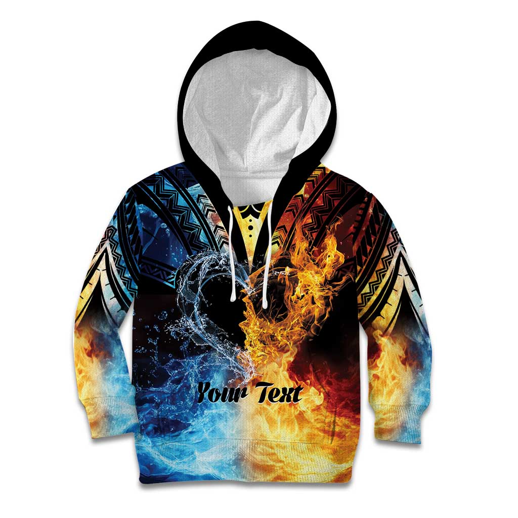 Personalised Polynesian Heart In Fire And Water Kid Hoodie Romantic Elements