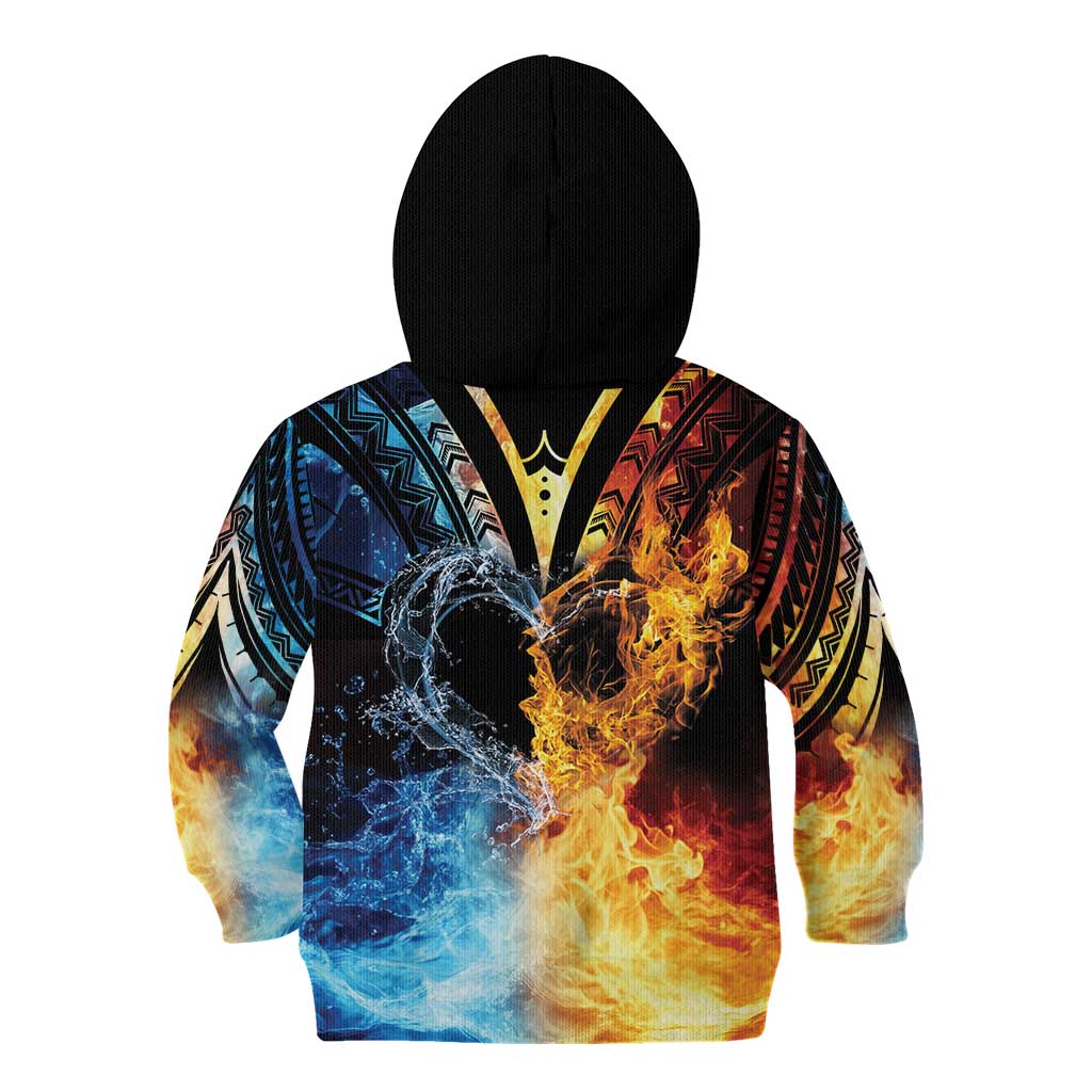 Personalised Polynesian Heart In Fire And Water Kid Hoodie Romantic Elements