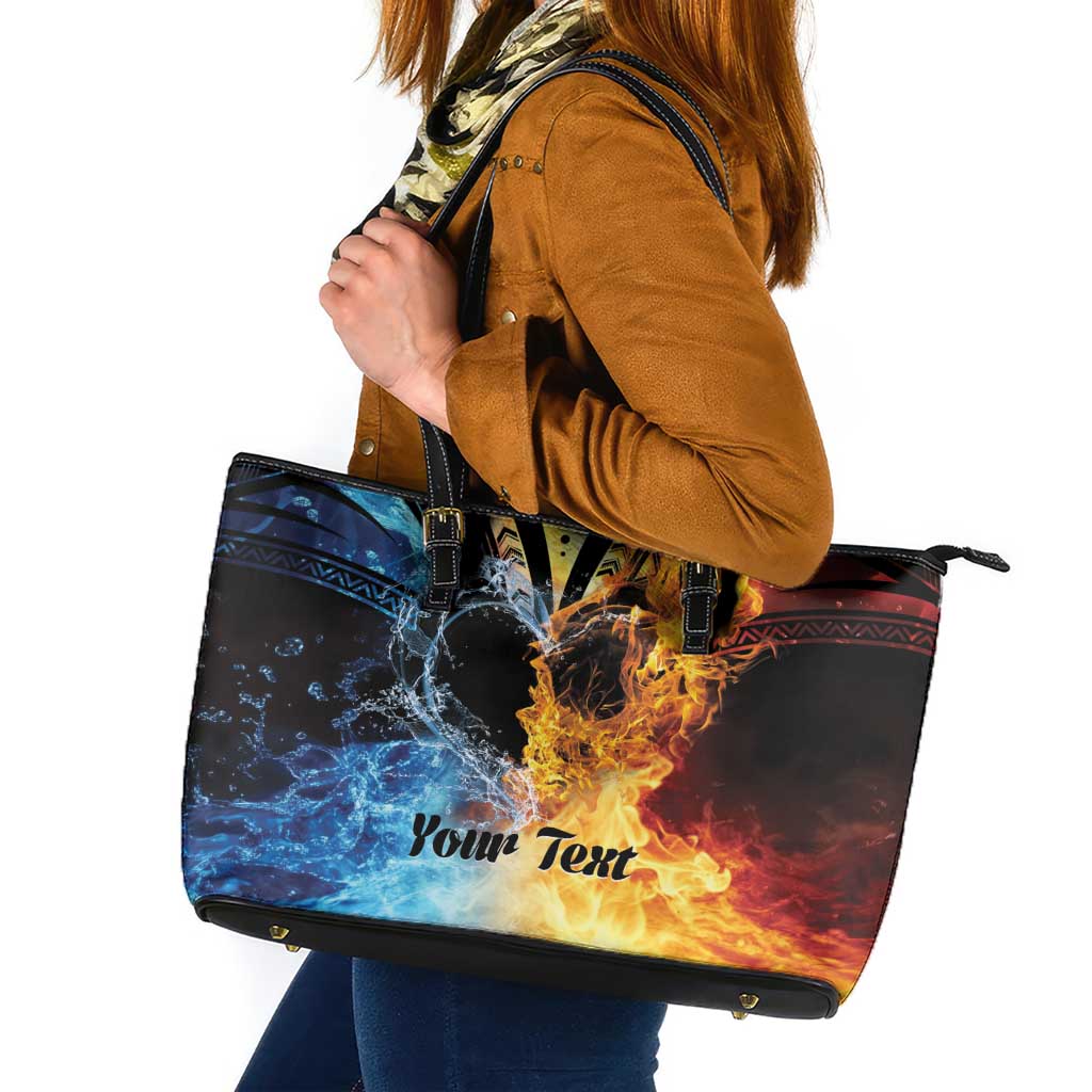 Personalised Polynesian Heart In Fire And Water Leather Tote Bag Romantic Elements