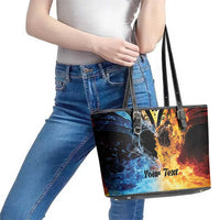 Personalised Polynesian Heart In Fire And Water Leather Tote Bag Romantic Elements