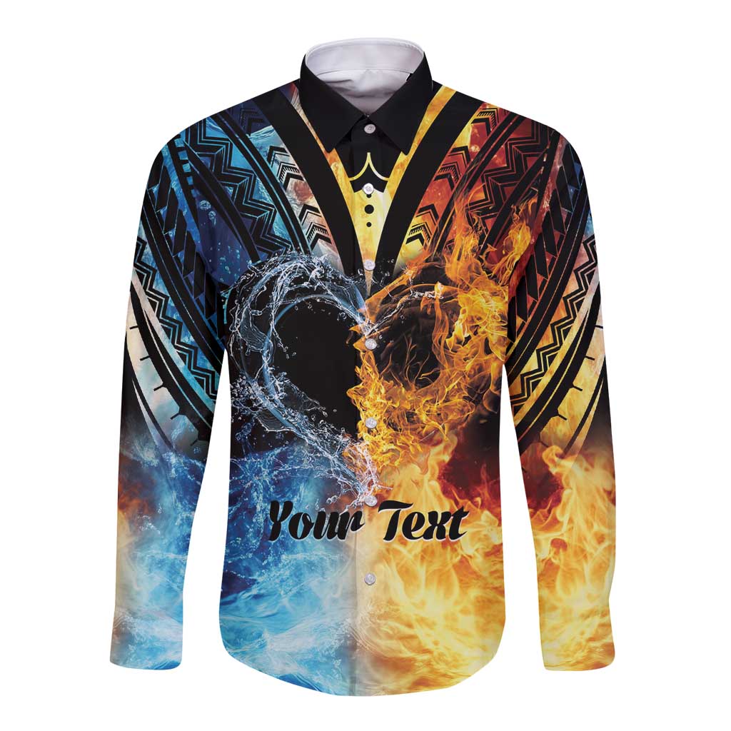 Personalised Polynesian Heart In Fire And Water Long Sleeve Button Shirt Romantic Elements