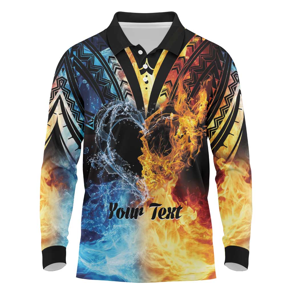 Personalised Polynesian Heart In Fire And Water Long Sleeve Polo Shirt Romantic Elements LT01 Colorful - Polynesian Pride