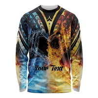 Personalised Polynesian Heart In Fire And Water Long Sleeve Shirt Romantic Elements