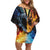 Personalised Polynesian Heart In Fire And Water Off Shoulder Short Dress Romantic Elements