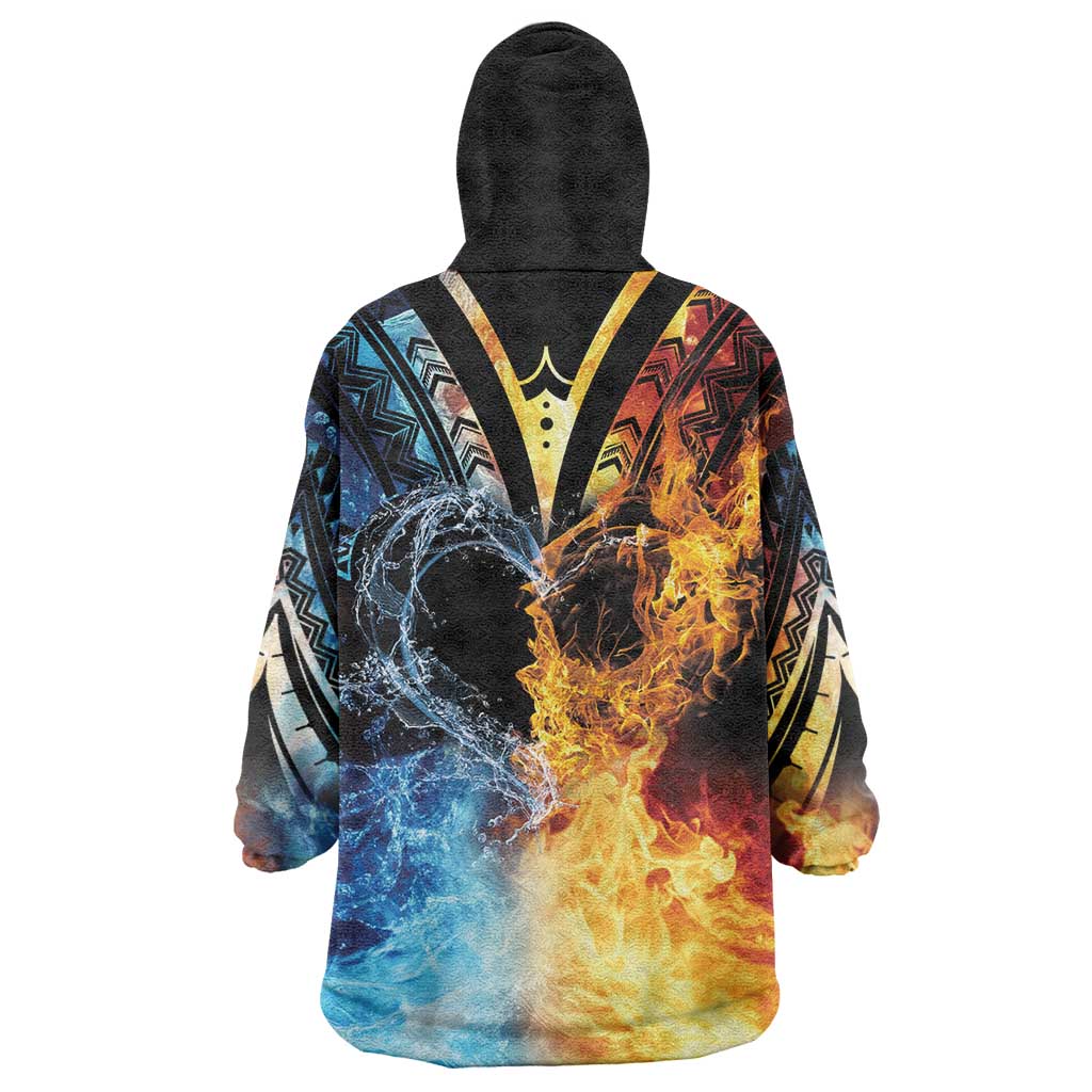 Personalised Polynesian Heart In Fire And Water Wearable Blanket Hoodie Romantic Elements