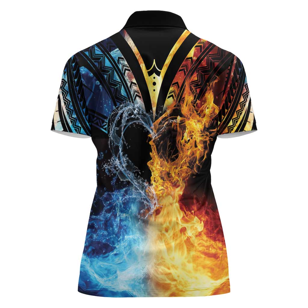 Personalised Polynesian Heart In Fire And Water Women Polo Shirt Romantic Elements