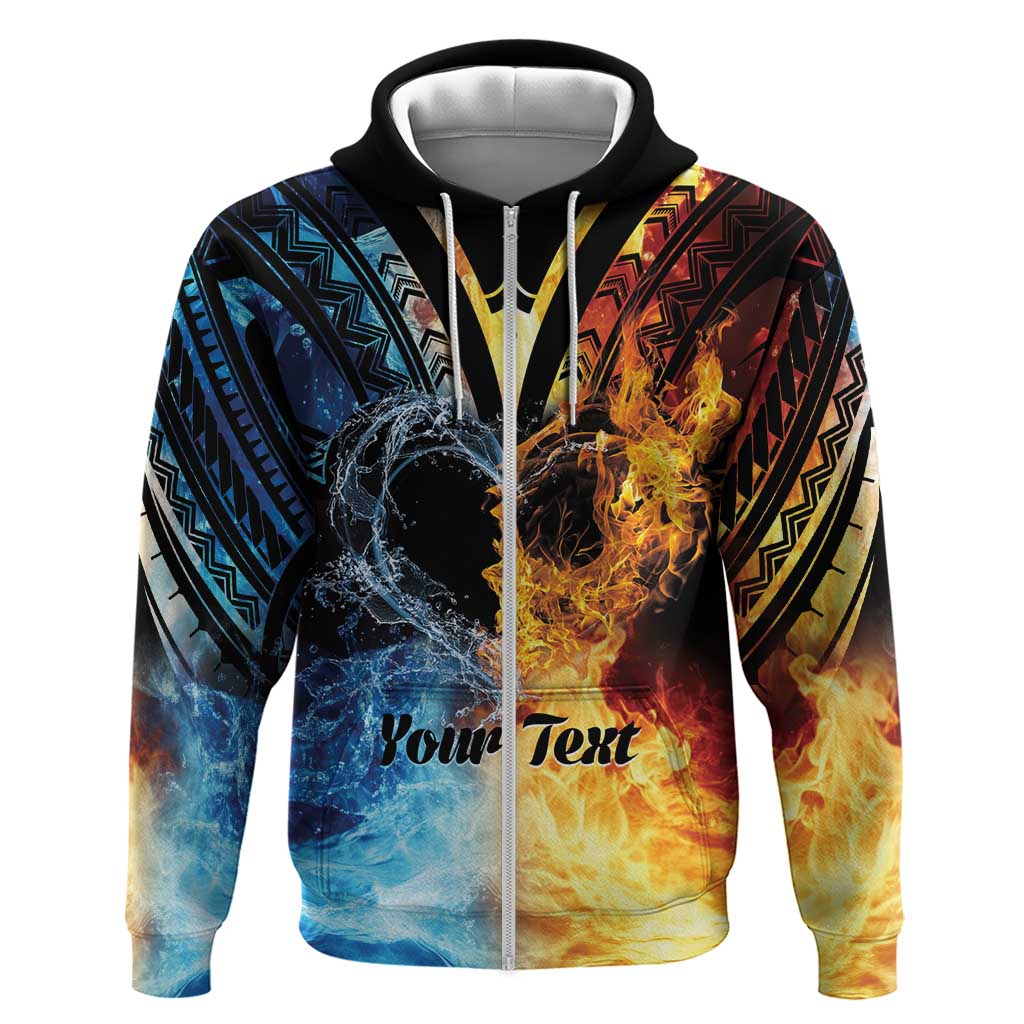 Personalised Polynesian Heart In Fire And Water Zip Hoodie Romantic Elements LT01 Zip Hoodie Colorful - Polynesian Pride
