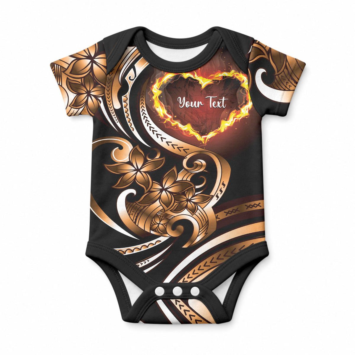 Personalised Polynesian Fiery Heart Baby Onesie Passionate Love LT01 Black - Polynesian Pride