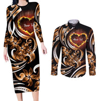 Personalised Polynesian Fiery Heart Couples Matching Long Sleeve Bodycon Dress and Long Sleeve Button Shirt Passionate Love