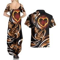 Personalised Polynesian Fiery Heart Couples Matching Summer Maxi Dress and Hawaiian Shirt Passionate Love