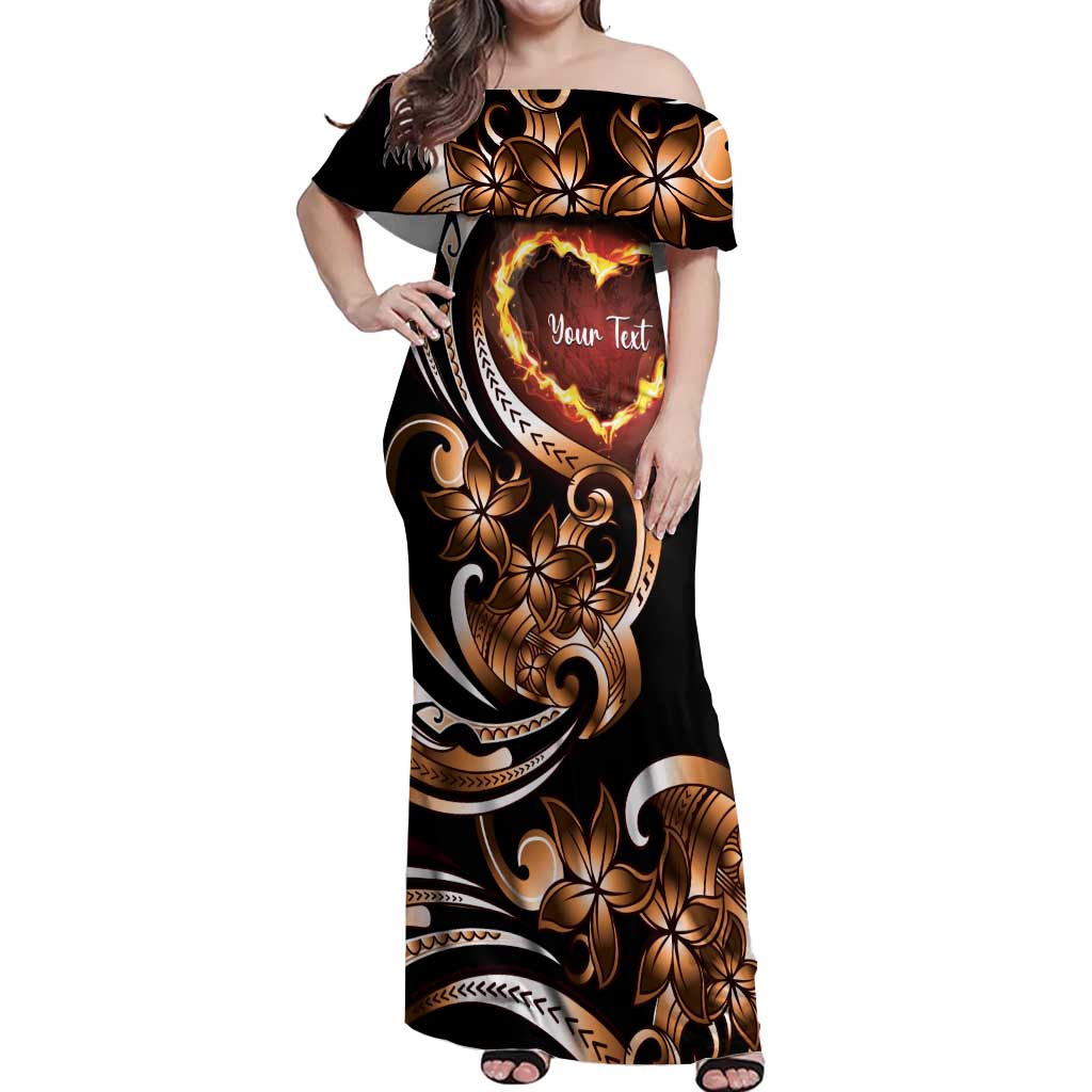 Personalised Polynesian Fiery Heart Off Shoulder Maxi Dress Passionate Love