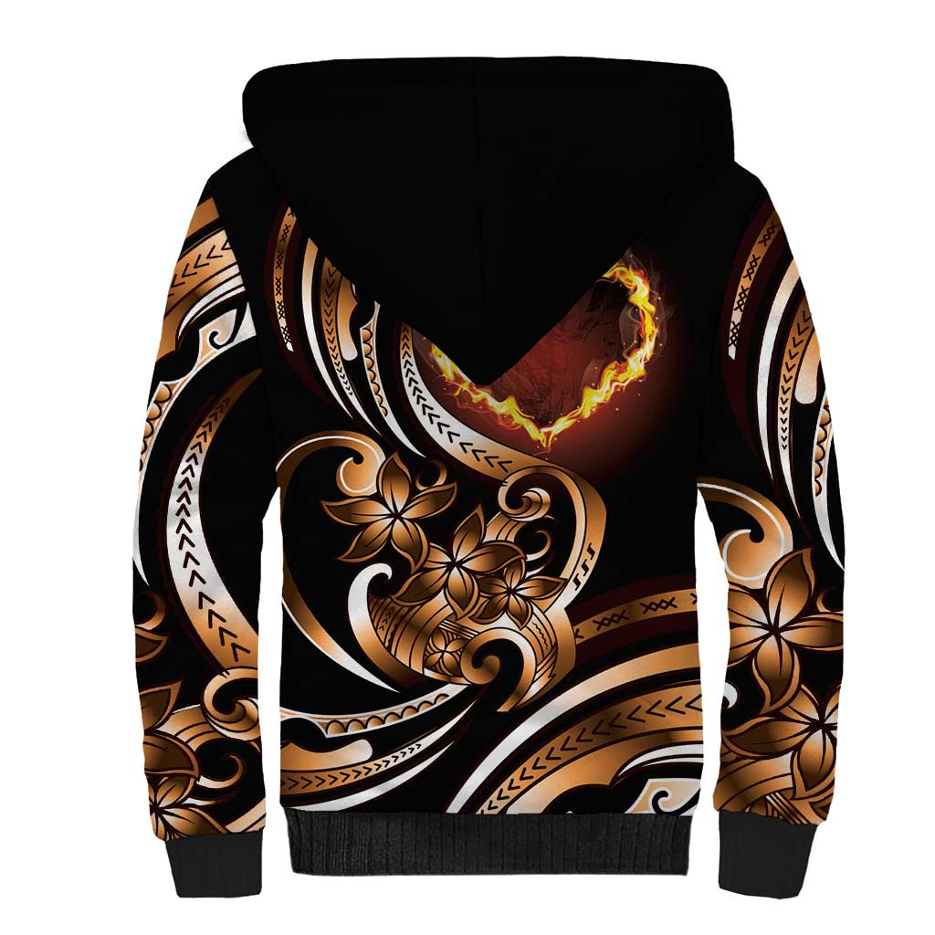 Personalised Polynesian Fiery Heart Sherpa Hoodie Passionate Love