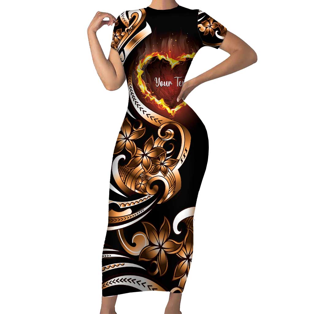 Personalised Polynesian Fiery Heart Short Sleeve Bodycon Dress Passionate Love