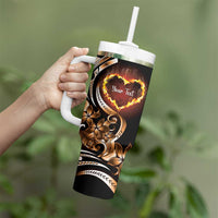 Personalised Polynesian Fiery Heart Tumbler With Handle Passionate Love