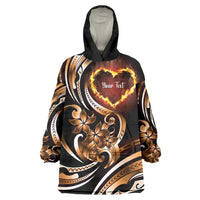 Personalised Polynesian Fiery Heart Wearable Blanket Hoodie Passionate Love