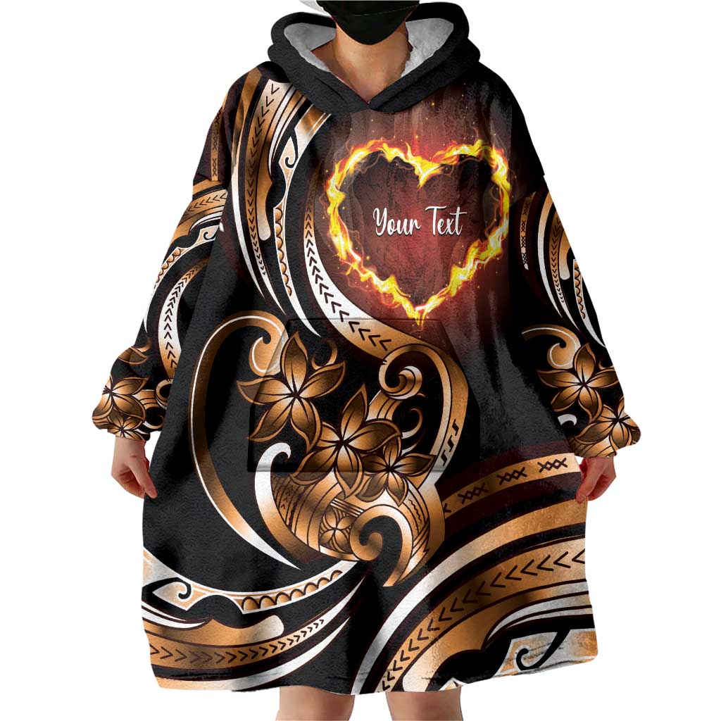 Personalised Polynesian Fiery Heart Wearable Blanket Hoodie Passionate Love