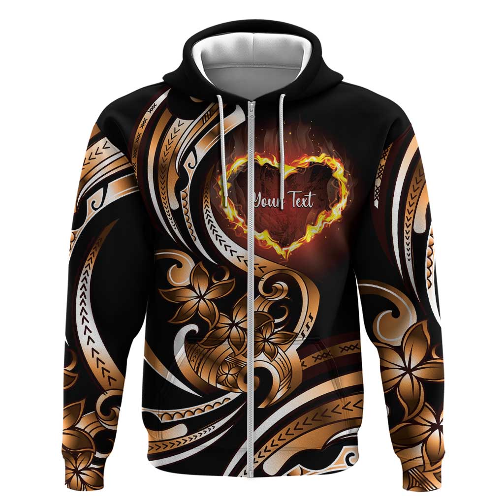 Personalised Polynesian Fiery Heart Zip Hoodie Passionate Love LT01 Zip Hoodie Black - Polynesian Pride