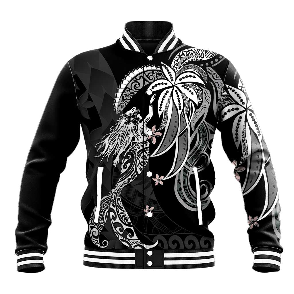 Polynesian Mermaid Plumeria Tribal Tattoo Baseball Jacket LT01 Unisex Black - Polynesian Pride