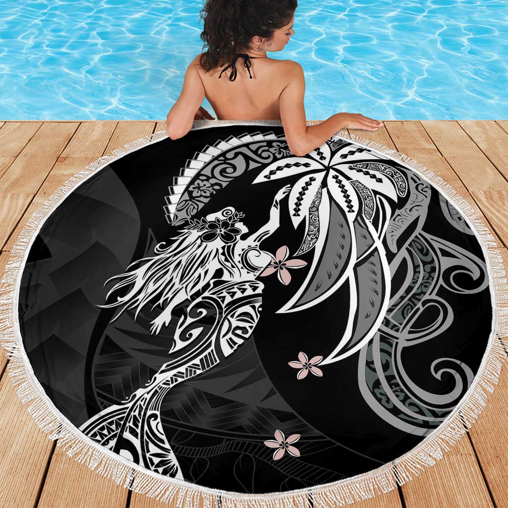 Polynesian Mermaid Plumeria Tribal Tattoo Beach Blanket