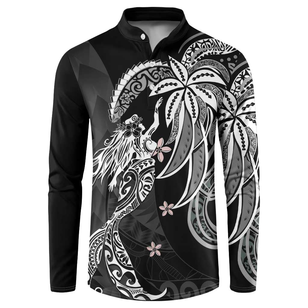 Polynesian Mermaid Plumeria Tribal Tattoo Button Sweatshirt LT01 Black - Polynesian Pride