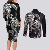 Polynesian Mermaid Plumeria Tribal Tattoo Couples Matching Long Sleeve Bodycon Dress and Long Sleeve Button Shirt LT01 - Polynesian Pride