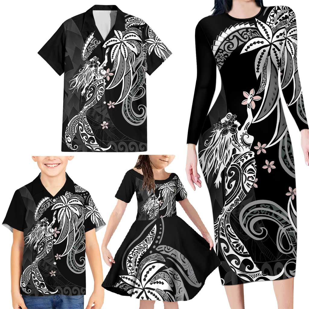 Polynesian Mermaid Plumeria Tribal Tattoo Family Matching Long Sleeve Bodycon Dress and Hawaiian Shirt LT01 - Polynesian Pride