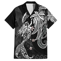 Polynesian Mermaid Plumeria Tribal Tattoo Family Matching Long Sleeve Bodycon Dress and Hawaiian Shirt LT01 Dad's Shirt - Short Sleeve Black - Polynesian Pride