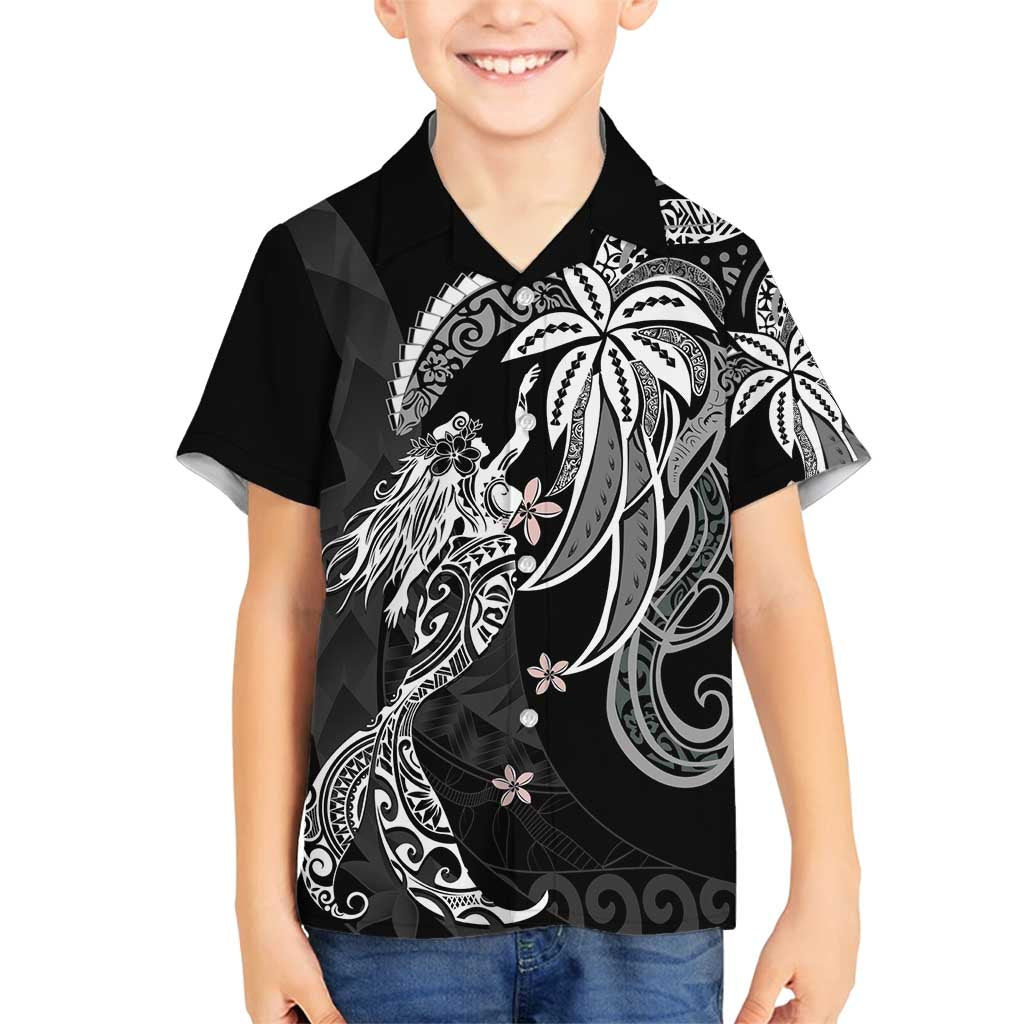 Polynesian Mermaid Plumeria Tribal Tattoo Family Matching Long Sleeve Bodycon Dress and Hawaiian Shirt LT01 Son's Shirt Black - Polynesian Pride
