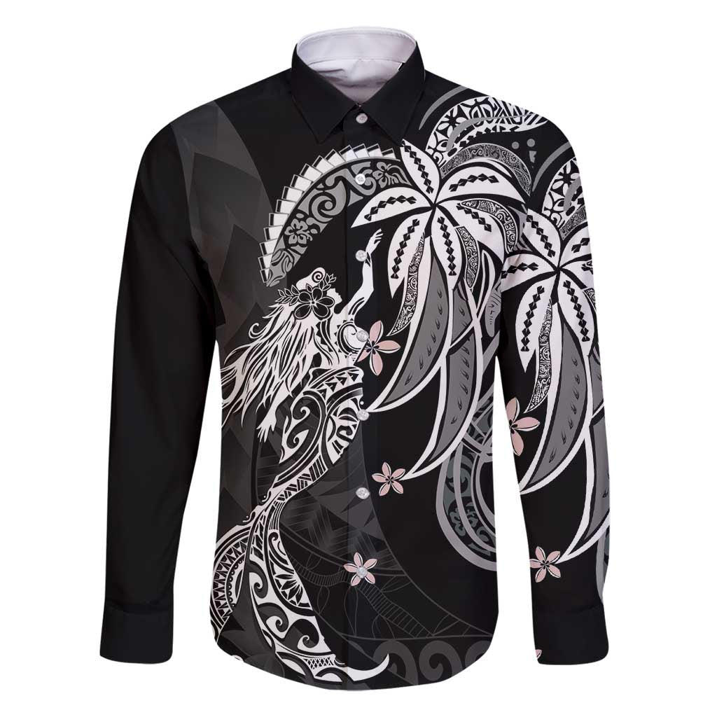 Polynesian Mermaid Plumeria Tribal Tattoo Family Matching Mermaid Dress and Hawaiian Shirt LT01 Dad's Shirt - Long Sleeve Black - Polynesian Pride