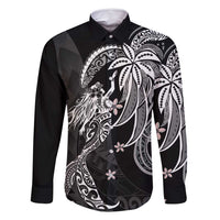 Polynesian Mermaid Plumeria Tribal Tattoo Family Matching Mermaid Dress and Hawaiian Shirt LT01 Dad's Shirt - Long Sleeve Black - Polynesian Pride