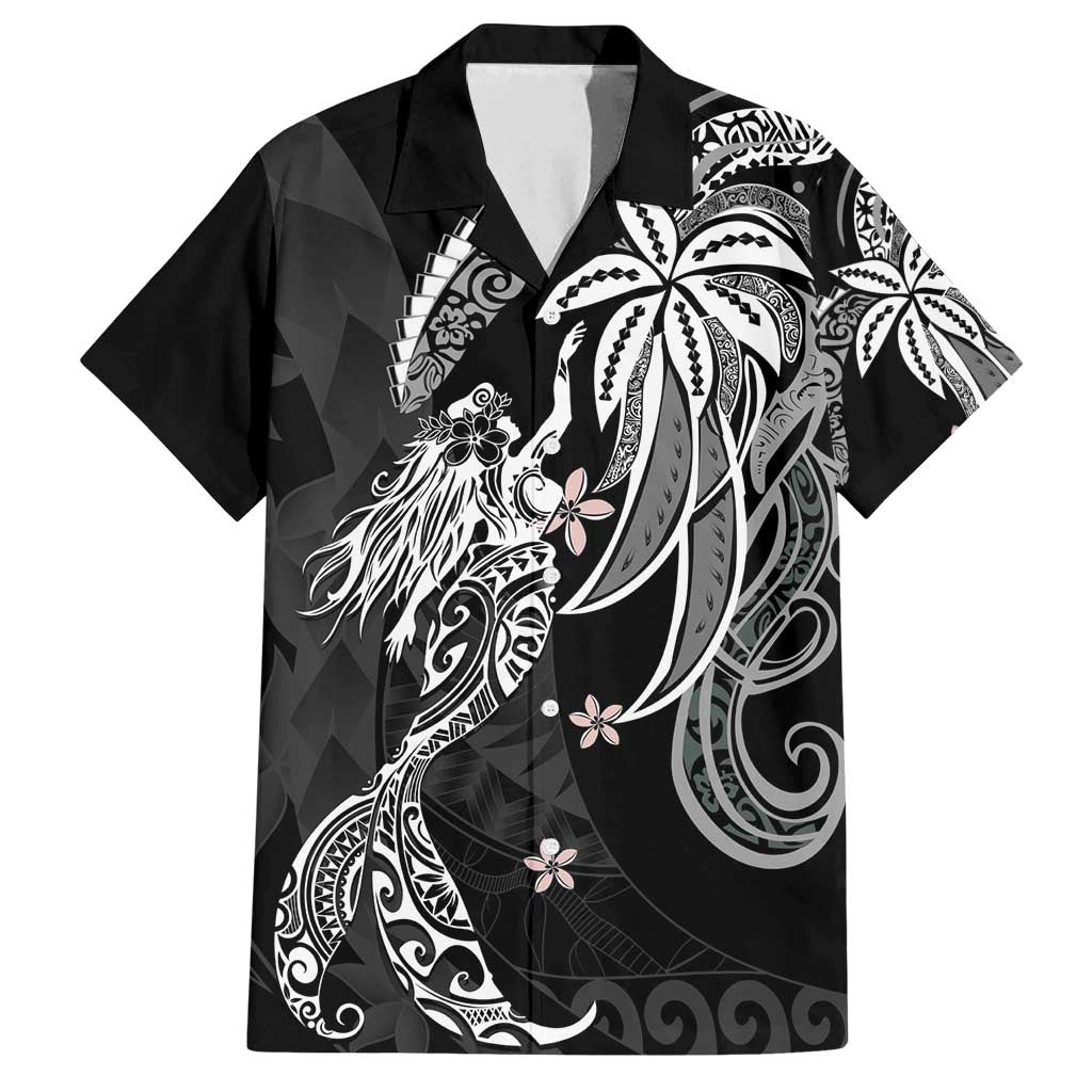 Polynesian Mermaid Plumeria Tribal Tattoo Family Matching Puletasi and Hawaiian Shirt LT01 Dad's Shirt - Short Sleeve Black - Polynesian Pride