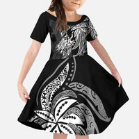 Polynesian Mermaid Plumeria Tribal Tattoo Family Matching Short Sleeve Bodycon Dress and Hawaiian Shirt LT01 Daughter's Dress Black - Polynesian Pride
