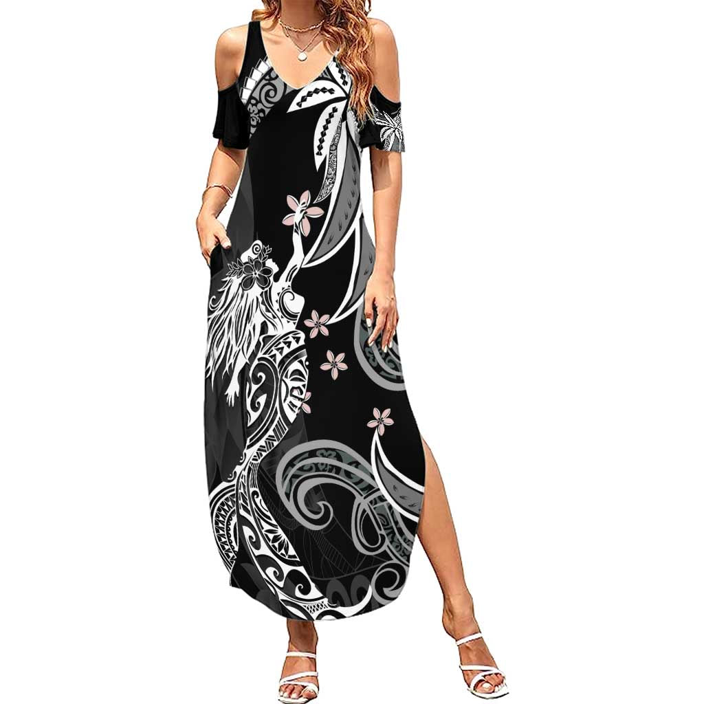 Polynesian Mermaid Plumeria Tribal Tattoo Family Matching Summer Maxi Dress and Hawaiian Shirt