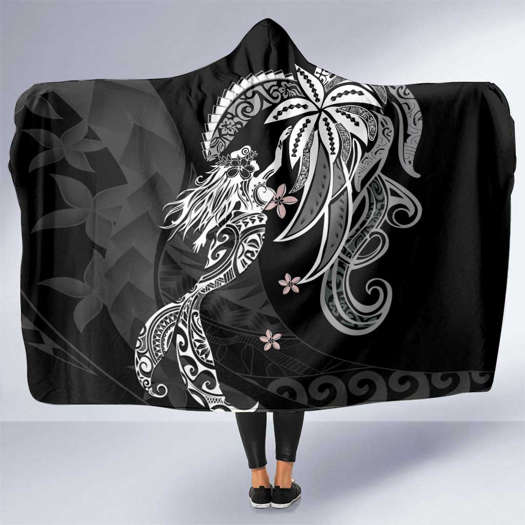 Polynesian Mermaid Plumeria Tribal Tattoo Hooded Blanket