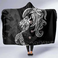 Polynesian Mermaid Plumeria Tribal Tattoo Hooded Blanket