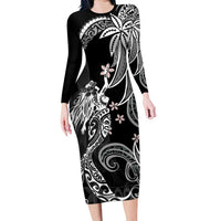 Polynesian Mermaid Plumeria Tribal Tattoo Long Sleeve Bodycon Dress LT01 Long Dress Black - Polynesian Pride