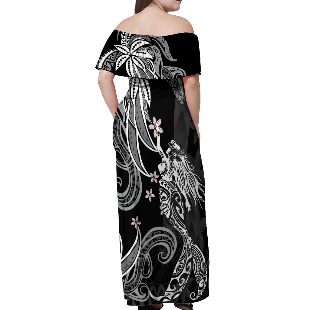 Polynesian Mermaid Plumeria Tribal Tattoo Off Shoulder Maxi Dress