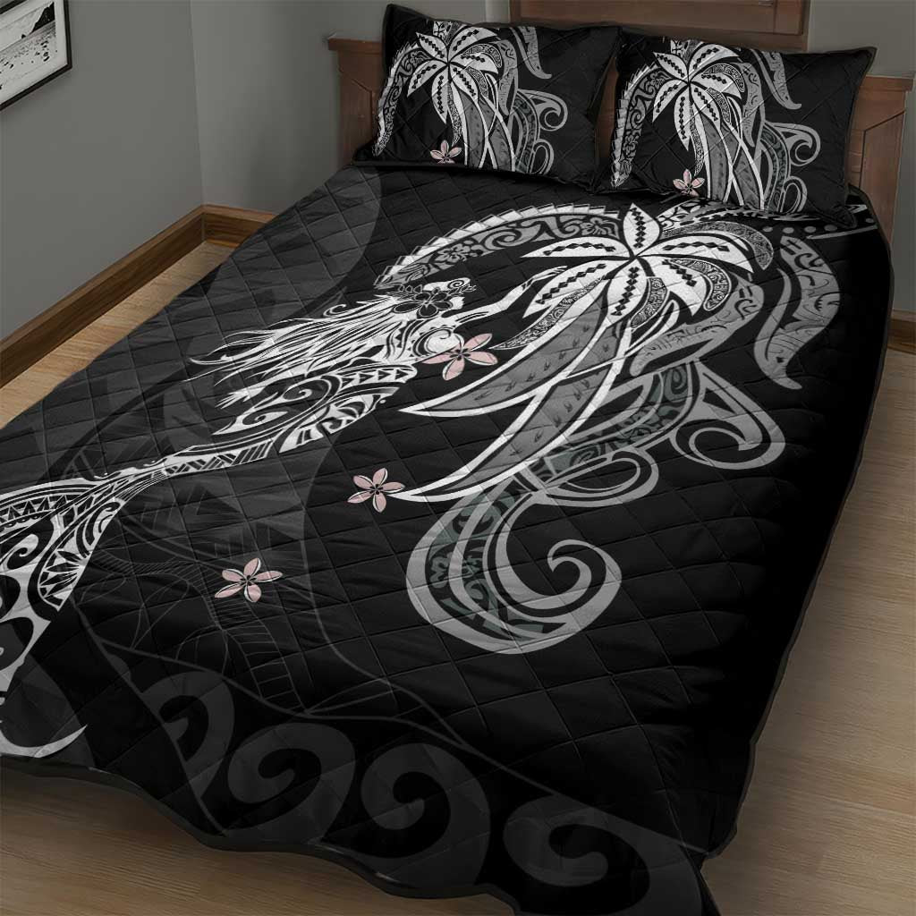 Polynesian Mermaid Plumeria Tribal Tattoo Quilt Bed Set