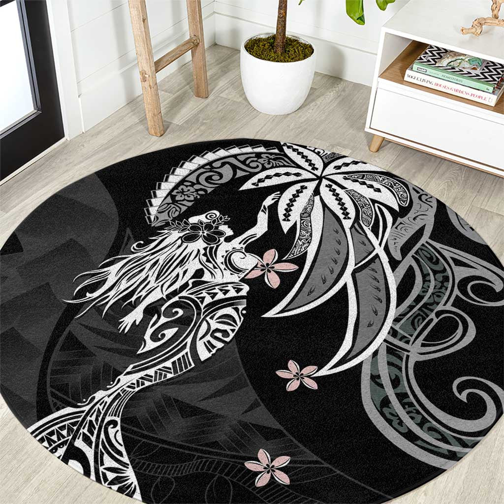 Polynesian Mermaid Plumeria Tribal Tattoo Round Carpet
