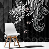 Polynesian Mermaid Plumeria Tribal Tattoo Window Curtain