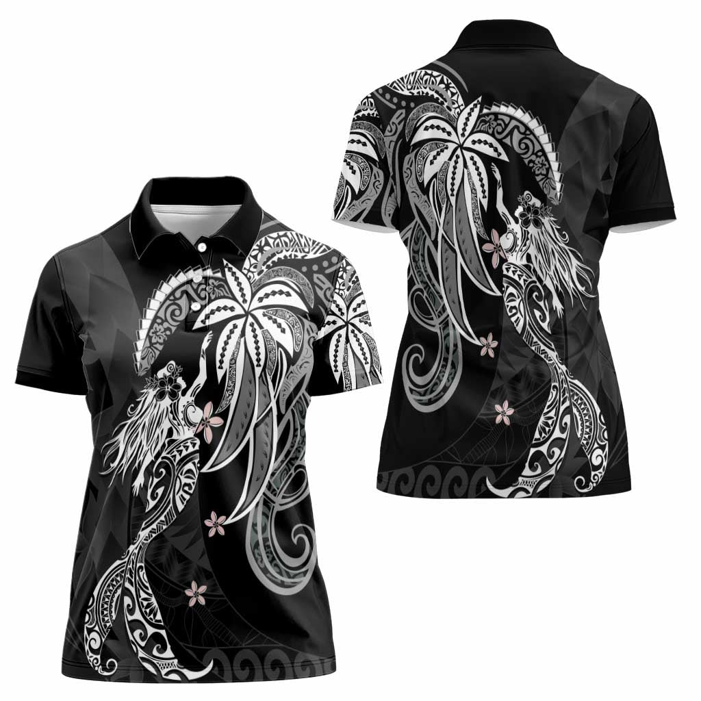 Polynesian Mermaid Plumeria Tribal Tattoo Women Polo Shirt