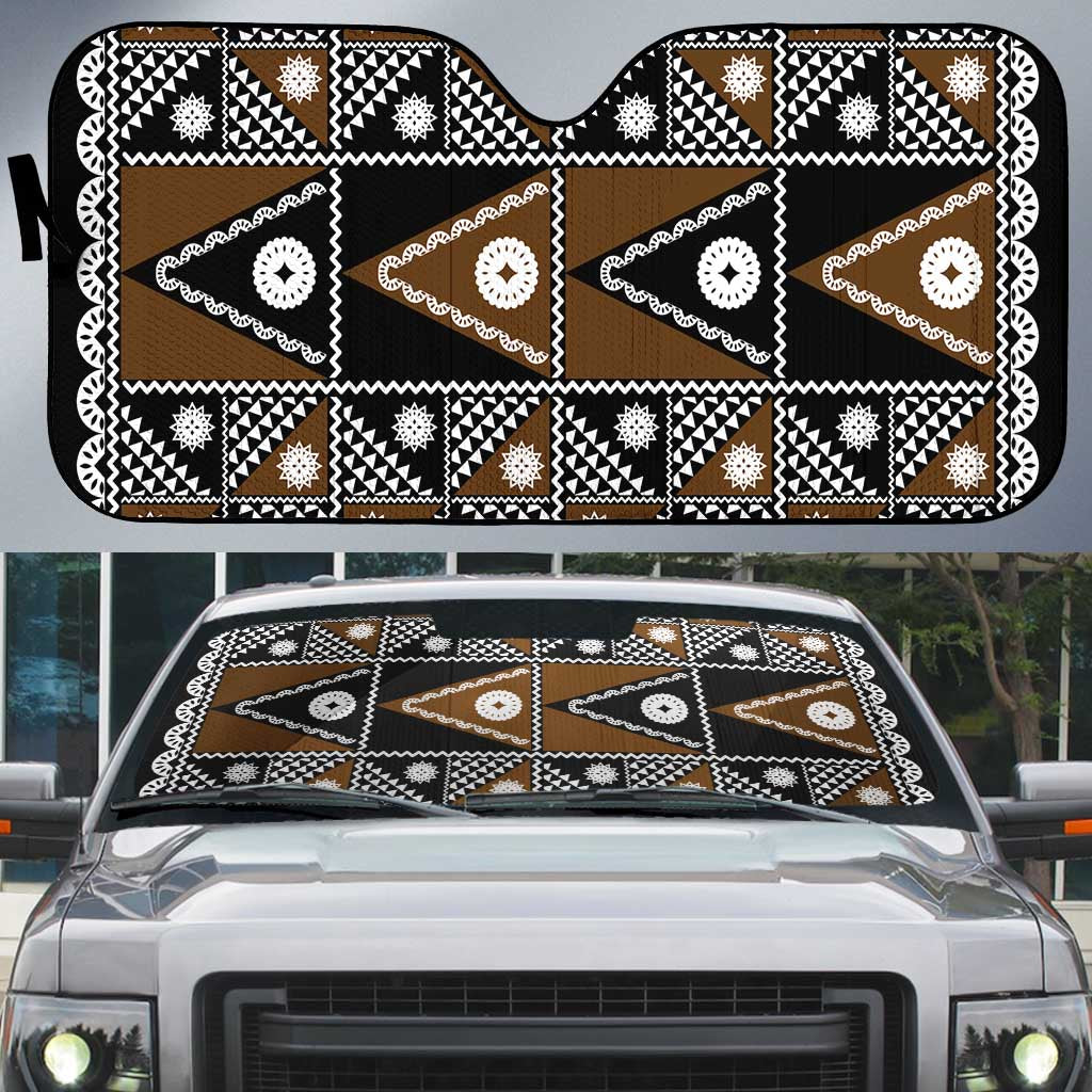 Fiji Brown Masi Pattern Auto Sun Shade Fijian Tapa